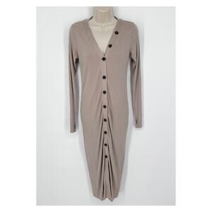 Enza Costa Womens Viscose Rib Cardigan Midi Long Sleeve Dress NEW Sz S Oatmeal